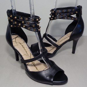 Jessica Simpson Size 7.5 M MANIAH Black Leather Heeled Sandals New Women's Shoes